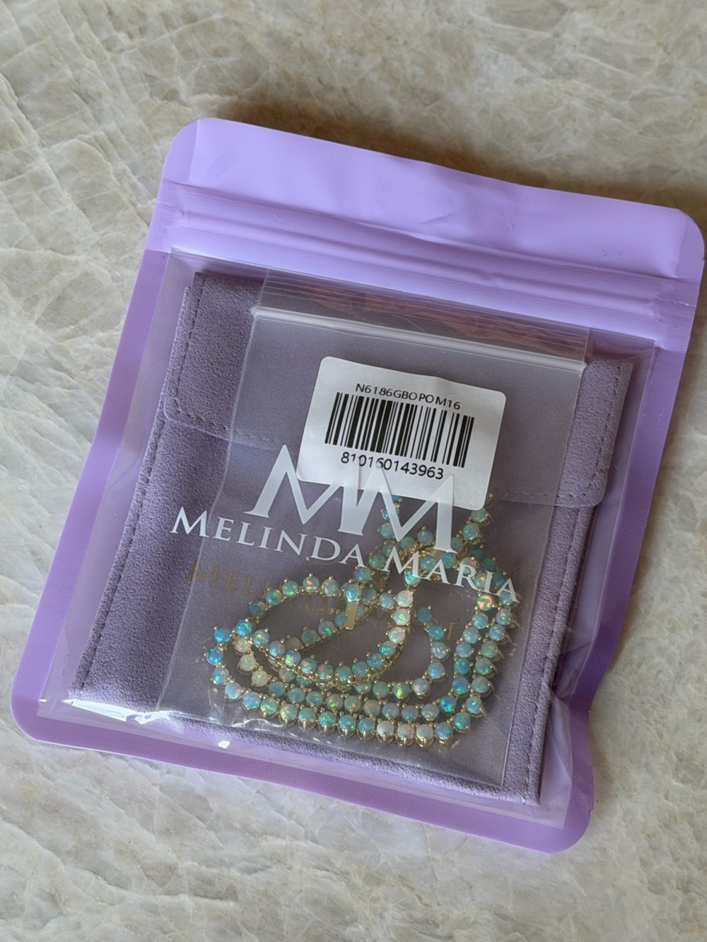 MELINDA MARIA | Not Your Basic Tennis Necklace 3mm - Gold & Blue Opal - Picture 7 of 12